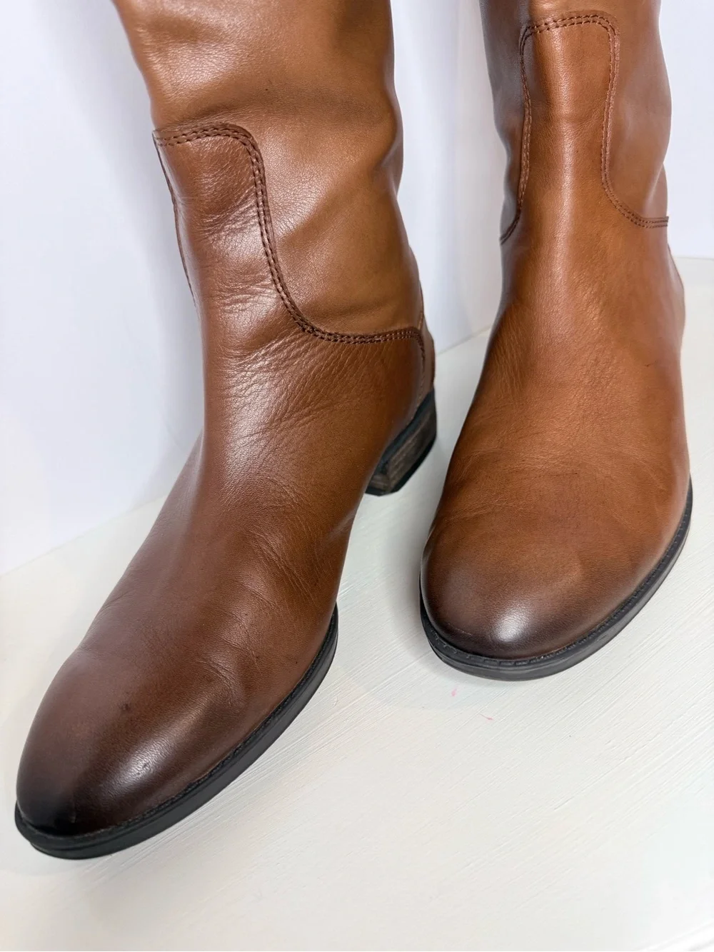 Sam Edelman Vintage-Inspired  Leather Tall Riding Boots Cognac Brown Size 9.5